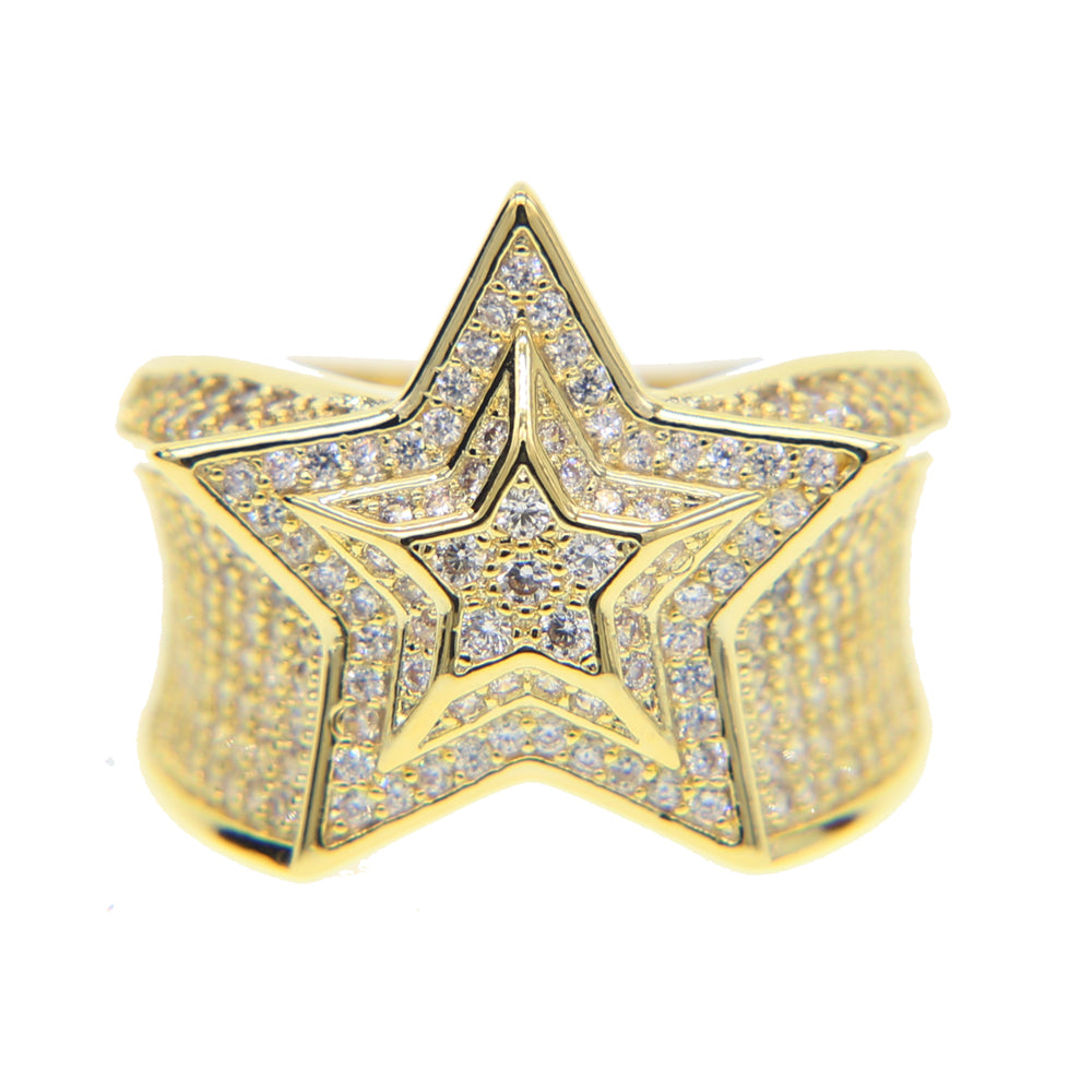 Migos star ring fully iced out 3D White gold SILVER men ring affordable jewelry