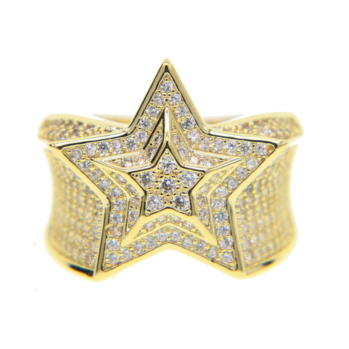 Migos star ring fully iced out 3D White gold SILVER men ring affordable jewelry