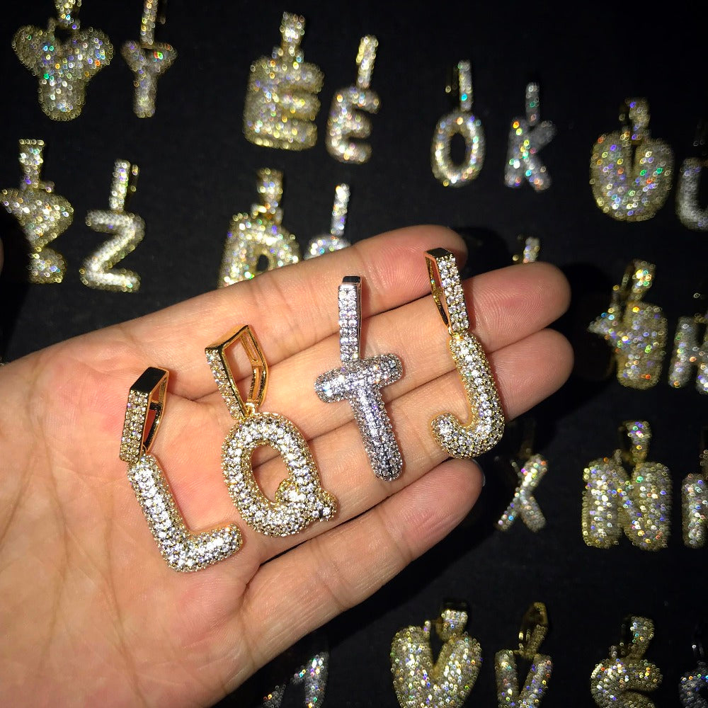 A-Z Small Bubble Letters Necklaces &amp; Pendant Custom Name Charm Gold Silver Hip Hop Jewelry Cuban chain