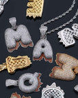 Custom Bubble Letters Initial A-Z Alphabet RED fire flame dripping cardi b drip drip diamond necklace 14K GOLD silver