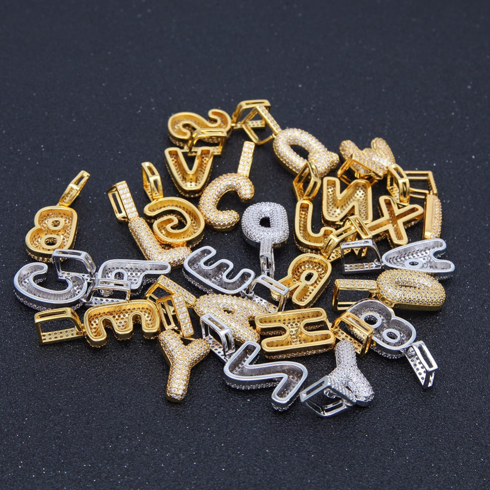 A-Z Small Bubble Letters Necklaces &amp; Pendant Custom Name Charm Gold Silver Hip Hop Jewelry Cuban chain