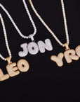 Custom Bubble Letters Initial White Gold Finish A-Z Alphabet Full Iced Out 14k