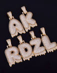 Custom Bubble Letters Initial A-Z Alphabet fire flame dripping cardi b drip drip diamond necklace 14K GOLD silver