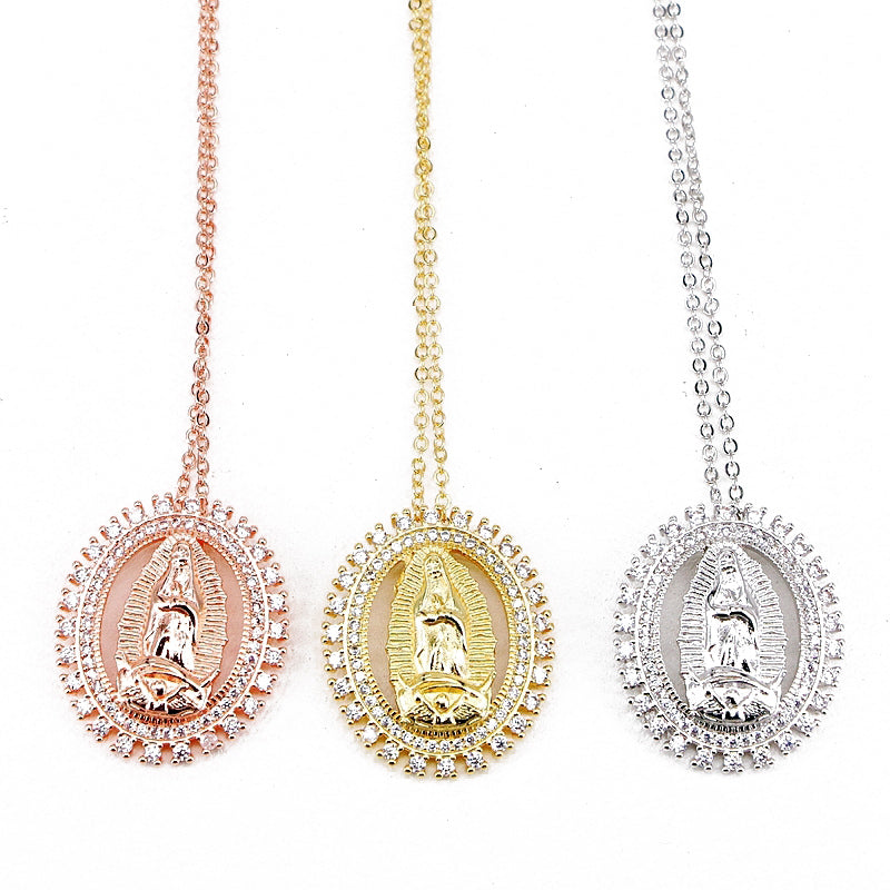 Virgin Mary Pendant Guadalupe Medallion Charm necklace chain vvs diamond ifandco