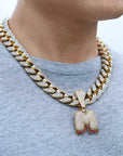 Custom Bubble Letters Initial A-Z Alphabet RED fire flame dripping cardi b drip drip diamond necklace 14K GOLD silver