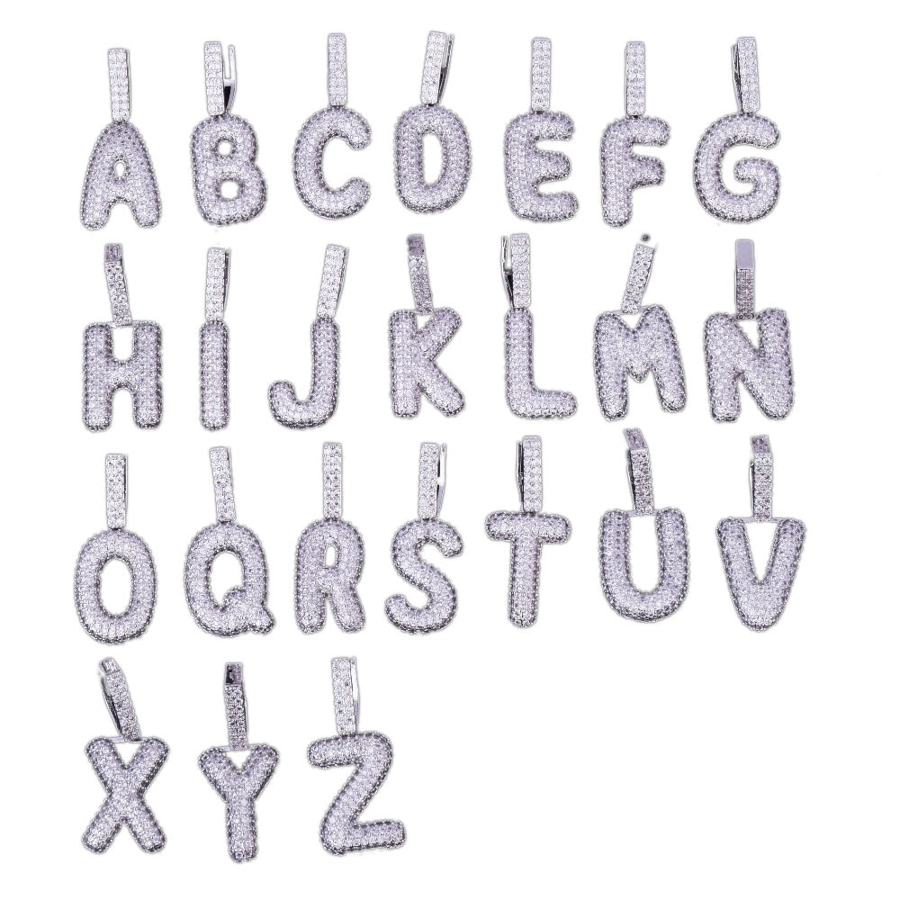 A-Z Small Bubble Letters Necklaces &amp; Pendant Custom Name Charm For Men/Women Gold Silver Hip Hop Jewelry Cuban chain
