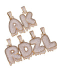 Custom Bubble Letters Initial A-Z Alphabet FIRE flame dripping cardi b drip drip diamond necklace 14K GOLD silver