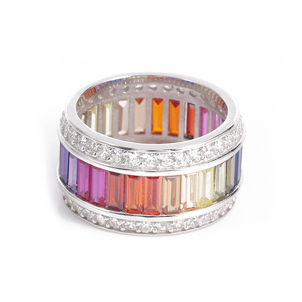 multicolored baguette diamond gemstone ring ifandco affordable hip hop jewelry