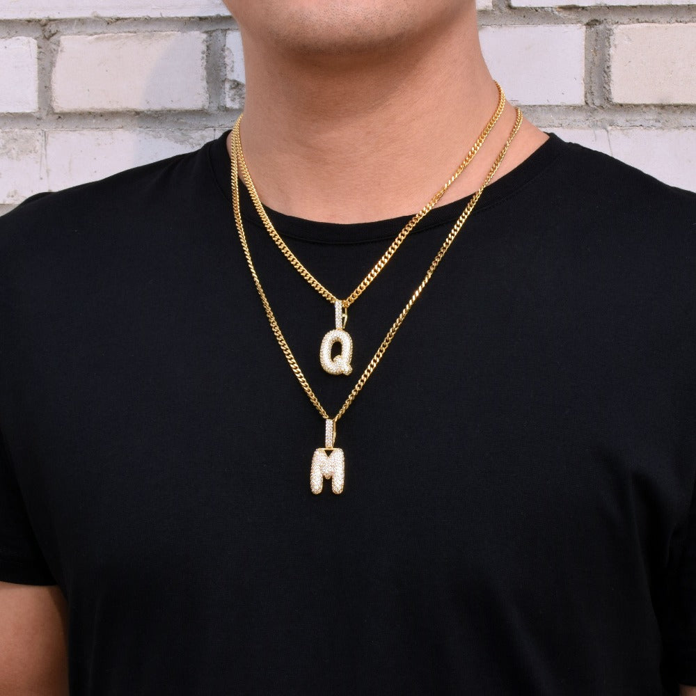 A-Z Small Bubble Letters Necklaces &amp; Pendant Custom Name Charm For Gold Silver Hip Hop Jewelry Cuban chain