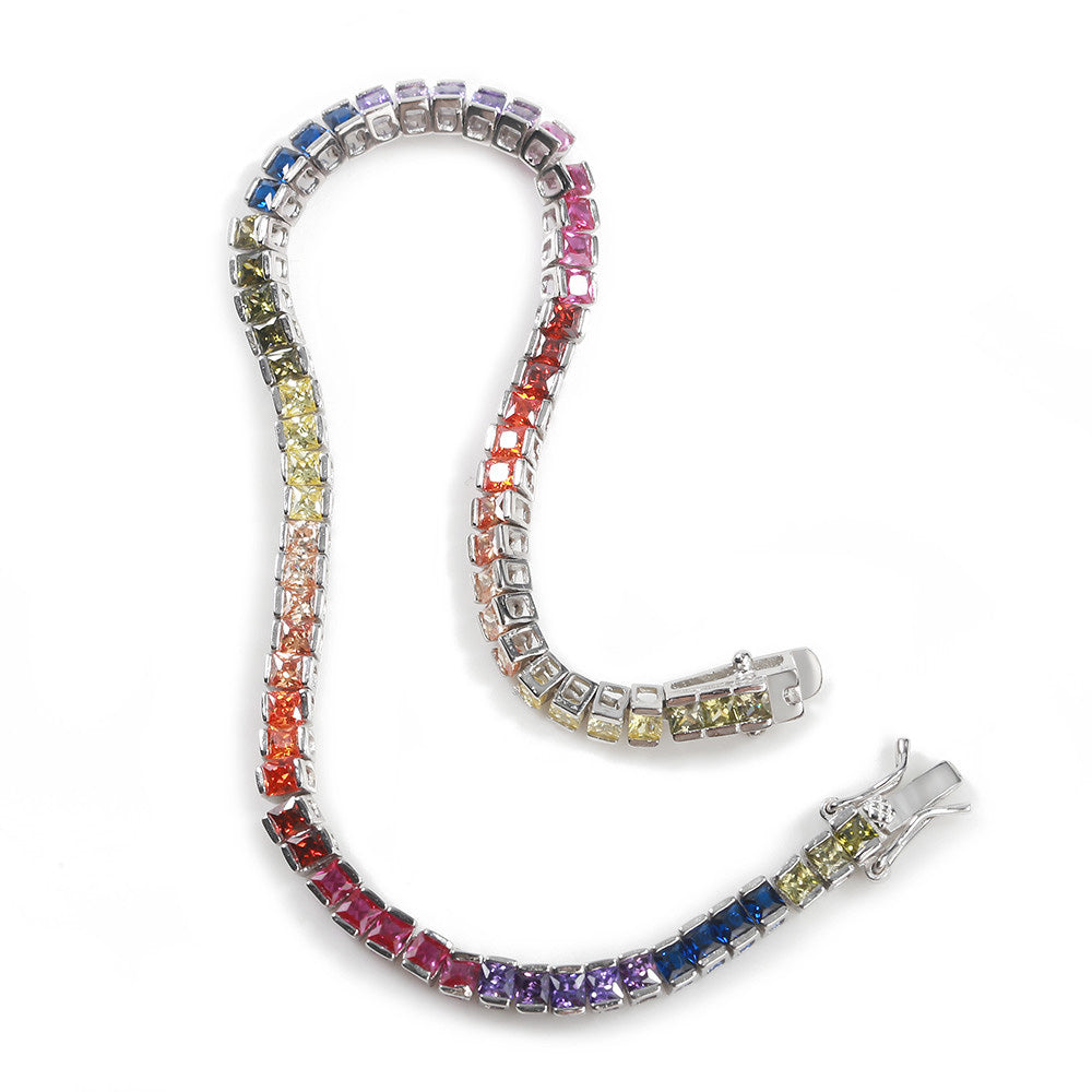 925-Sterling-Silver tennis link Bracelets With Cut Multi-color gemstone Bracelet Silver Jewelry affordable hip hop jewelry ifandco