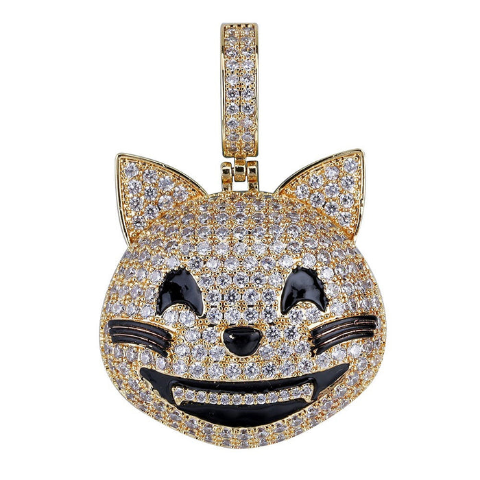 Iced Kitty cat Emoji pendant & necklace free chain ifandco shopgld vvs diamond