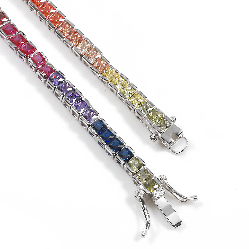 925-Sterling-Silver tennis link Bracelets With Cut Multi-color gemstone Bracelet Silver Jewelry affordable hip hop jewelry ifandco