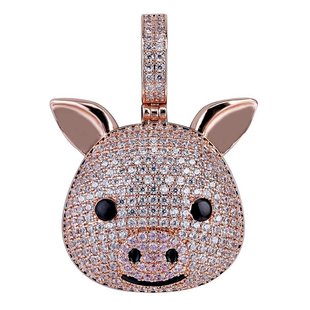 Rose gold Iced Piggy Pig Emoji pendant &amp; necklace with free matching chain included.