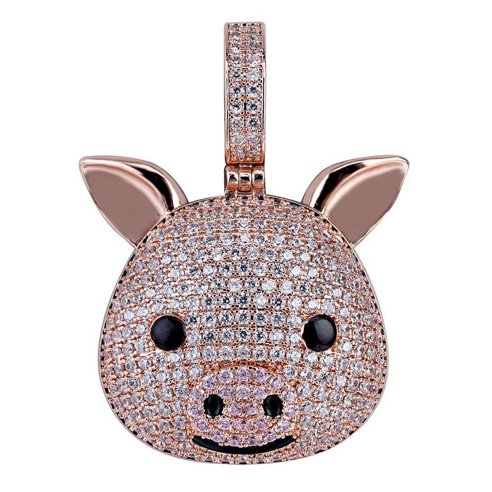 Rose gold Iced Piggy Pig Emoji pendant & necklace with free matching chain included.