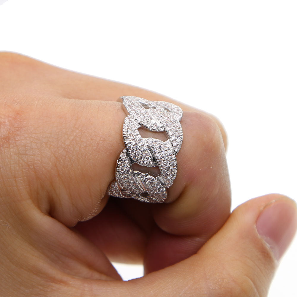 Baguette Miami Cuban link ring yellow gold silver ifandco vvs diamond affordable hip hop jewelry