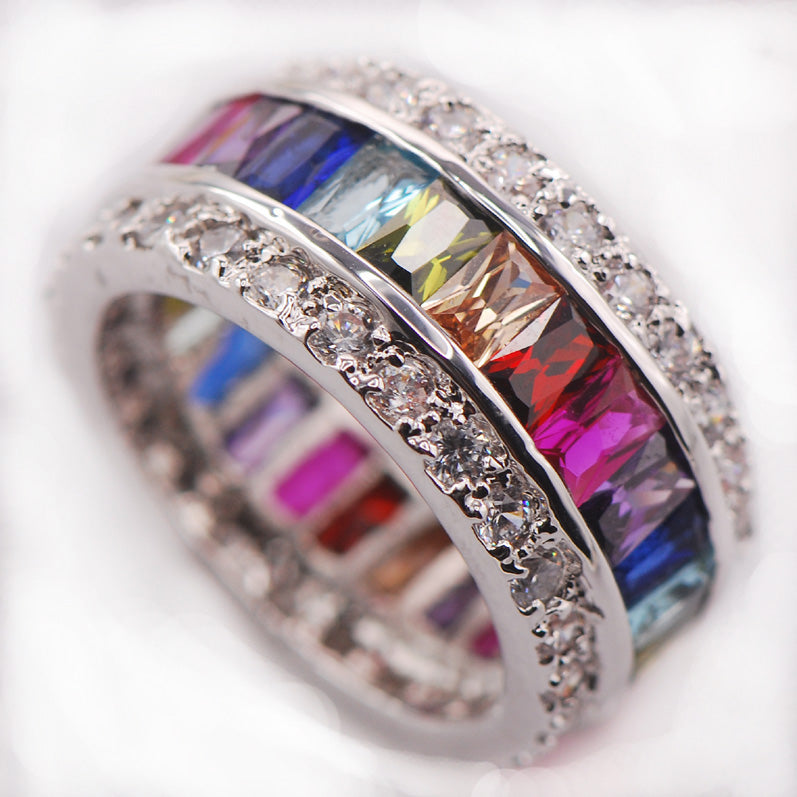 multicolored gemstone ring princess cut vvs affordable hip hop jewelry