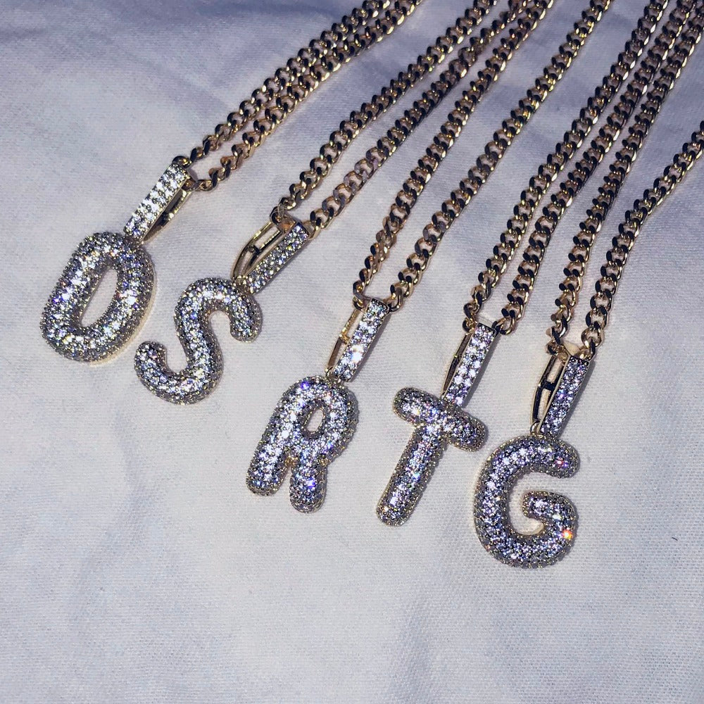 A-Z Small Bubble Letters Necklaces &amp; Pendant Custom Name Charm For Gold Silver Hip Hop Jewelry Cuban chain