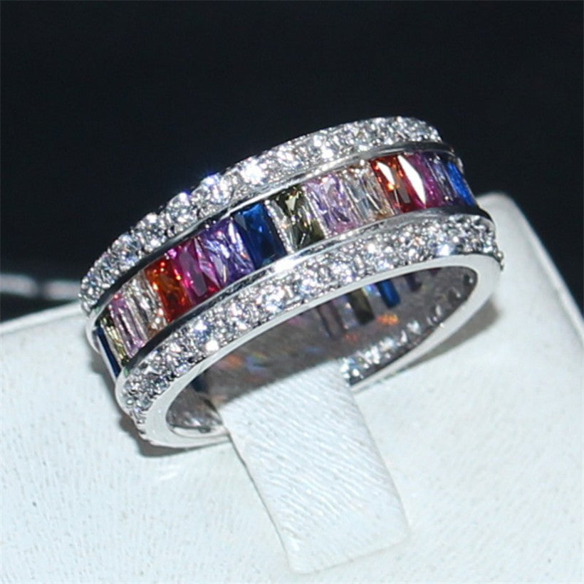 multicolored gemstone ring princess cut vvs affordable hip hop jewelry