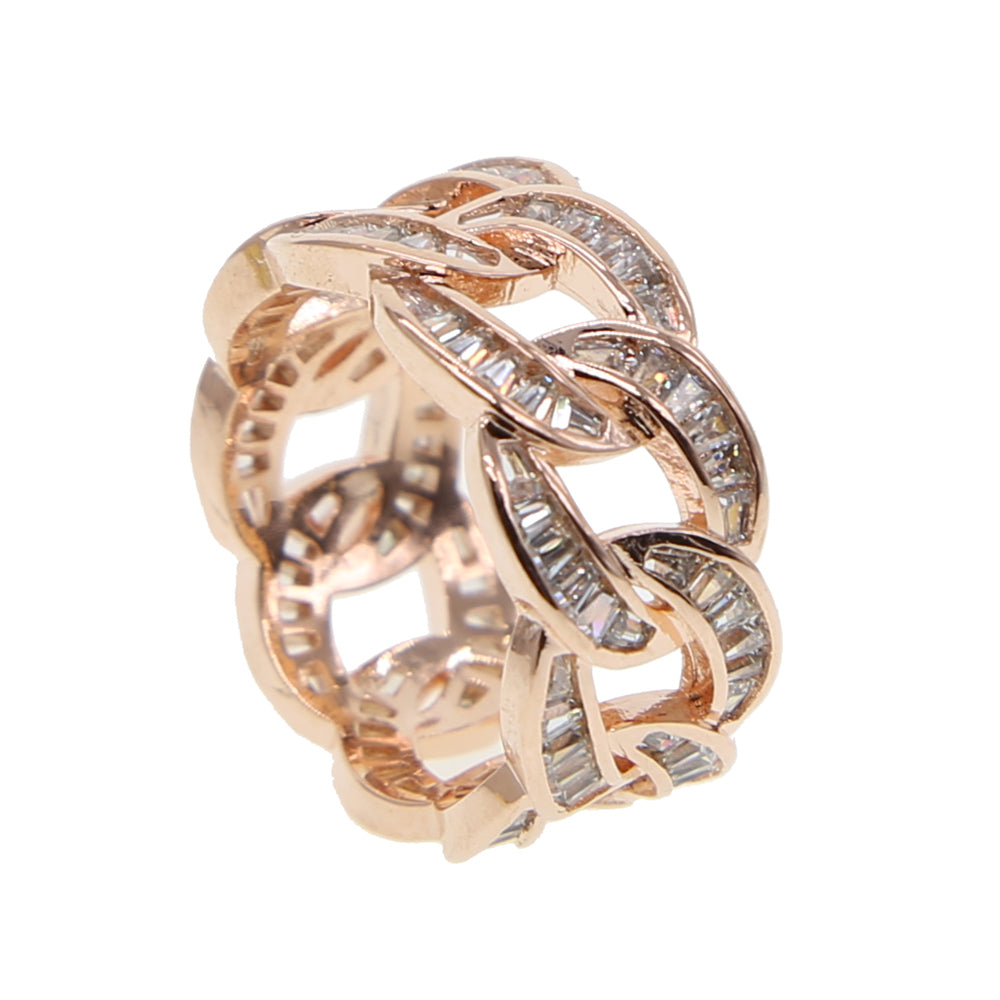 Baguette Miami Cuban link ring yellow gold silver ifandco vvs diamond affordable hip hop jewelry