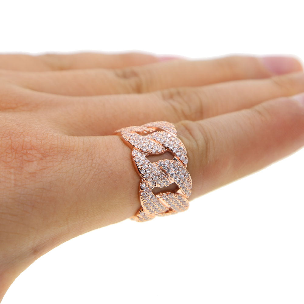 Baguette Miami Cuban link ring yellow gold silver ifandco vvs diamond affordable hip hop jewelry