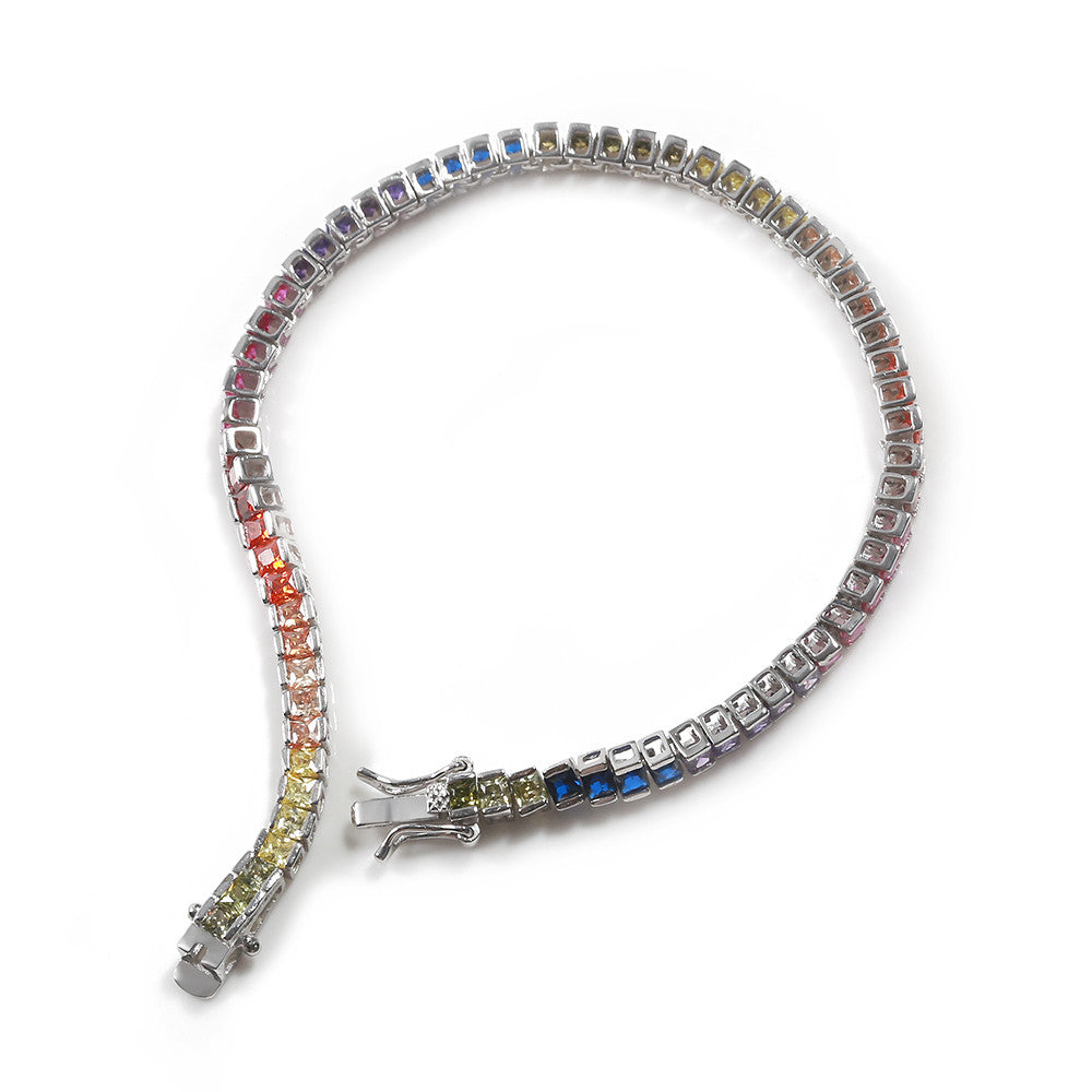 925-Sterling-Silver tennis link Bracelets With Cut Multi-color gemstone Bracelet Silver Jewelry affordable hip hop jewelry ifandco