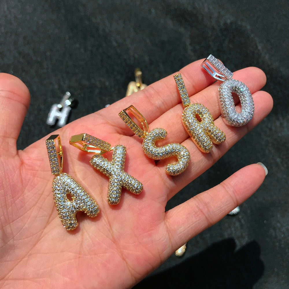 A-Z Small Bubble Letters Necklaces &amp; Pendant Custom Name Charm Gold Silver Hip Hop Jewelry Cuban chain