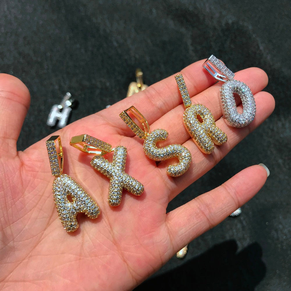 A-Z Small Bubble Letters Necklaces & Pendant Custom Name Charm Gold Silver Hip Hop Jewelry Cuban chain