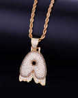 Custom Bubble Letters Initial A-Z Alphabet fire flame dripping cardi b drip drip diamond necklace 14K GOLD silver