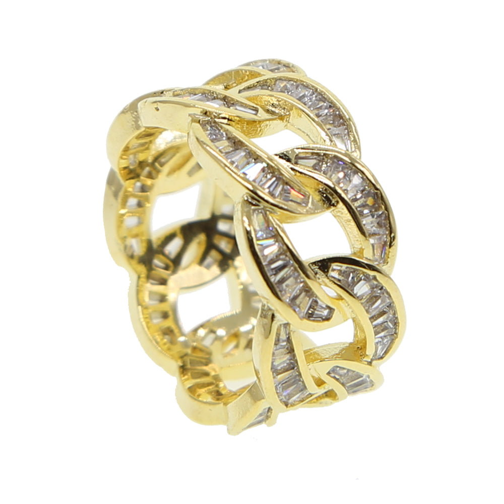 Baguette Miami Cuban link ring yellow gold silver ifandco vvs diamond affordable hip hop jewelry