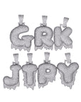 Custom Bubble Letters Initial A-Z Alphabet FIRE flame dripping cardi b drip drip diamond necklace 14K GOLD silver