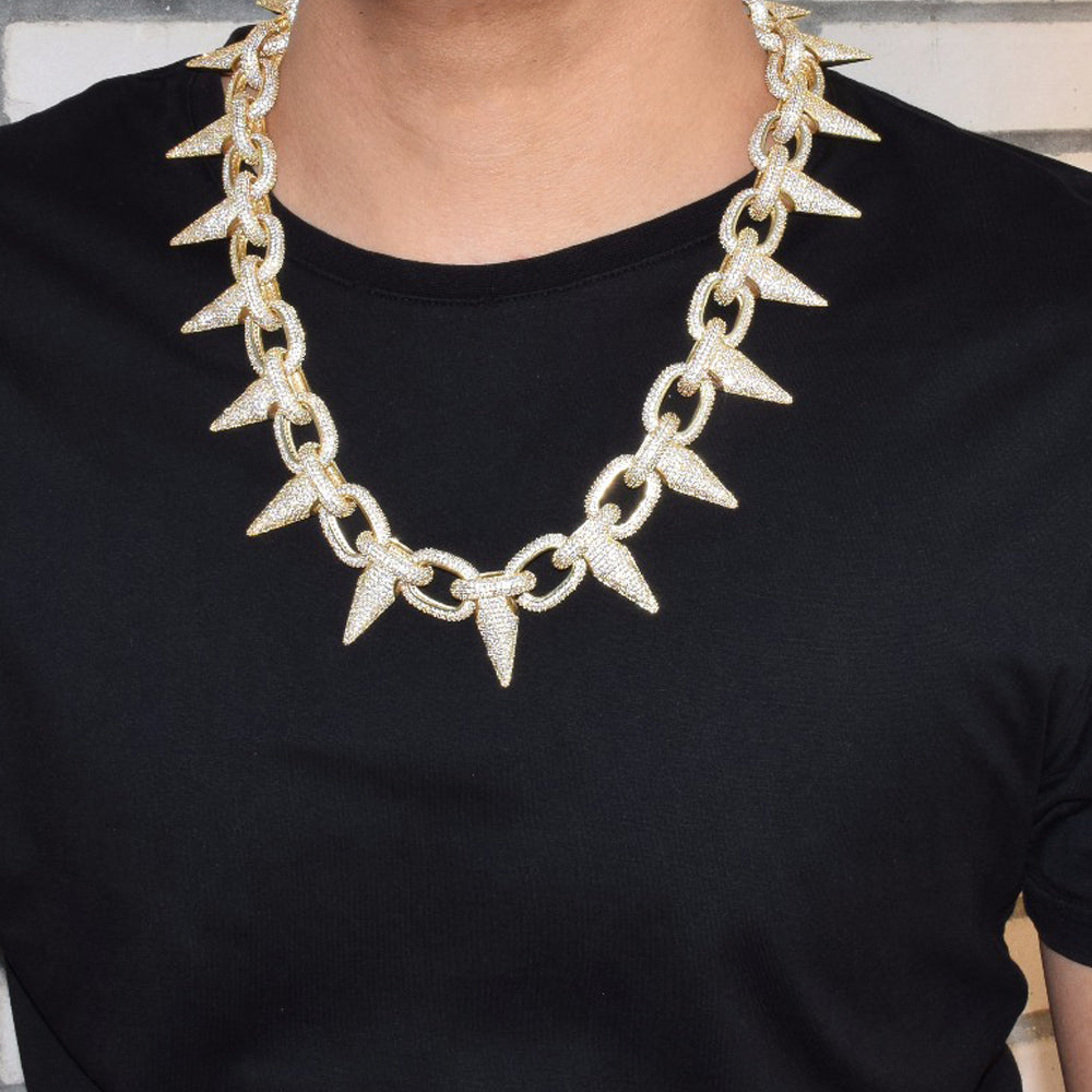14k Spiked Choker Bike Chain LIL UZI VERT BENBALLER ifandco Fully Iced in White Diamonds