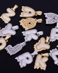 Custom Bubble Letters Initial A-Z Alphabet fire flame dripping cardi b drip drip diamond necklace 14K GOLD silver