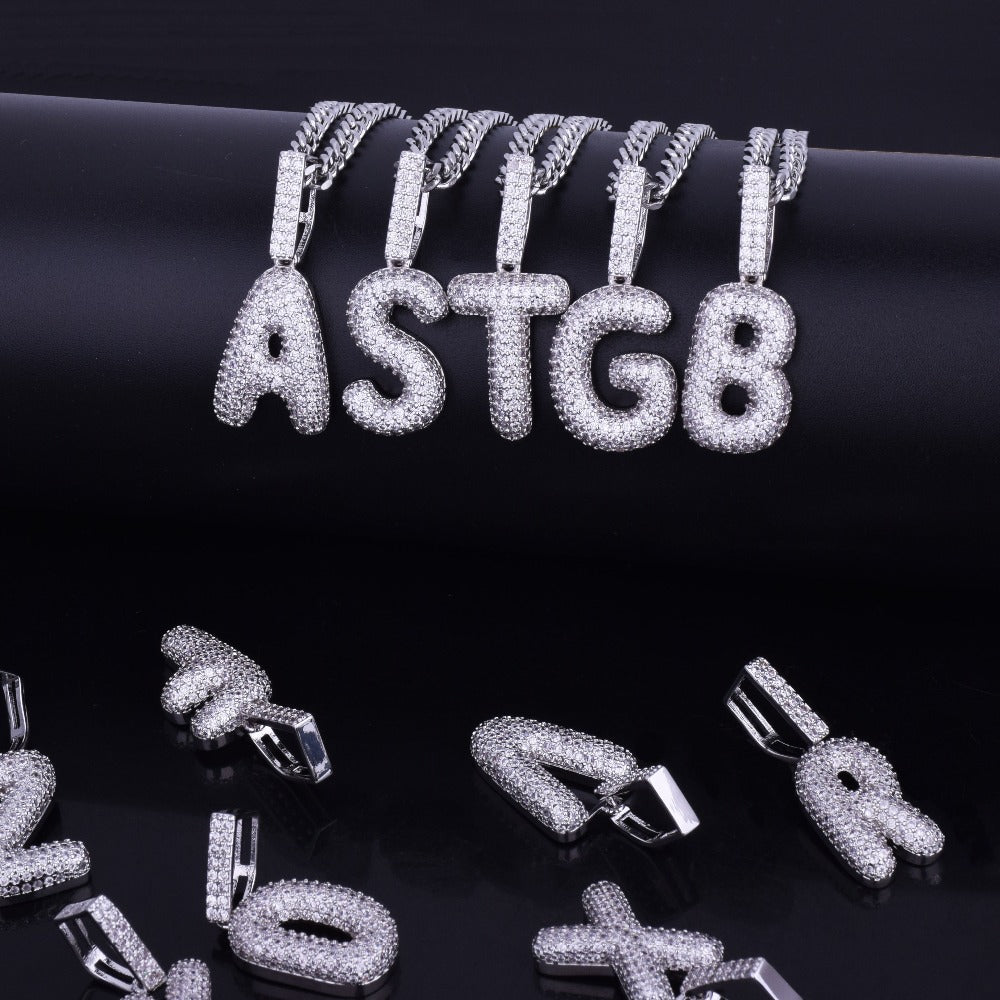 A-Z Small Bubble Letters Necklaces &amp; Pendant Custom Name Charm Gold Silver Hip Hop Jewelry Cuban chain