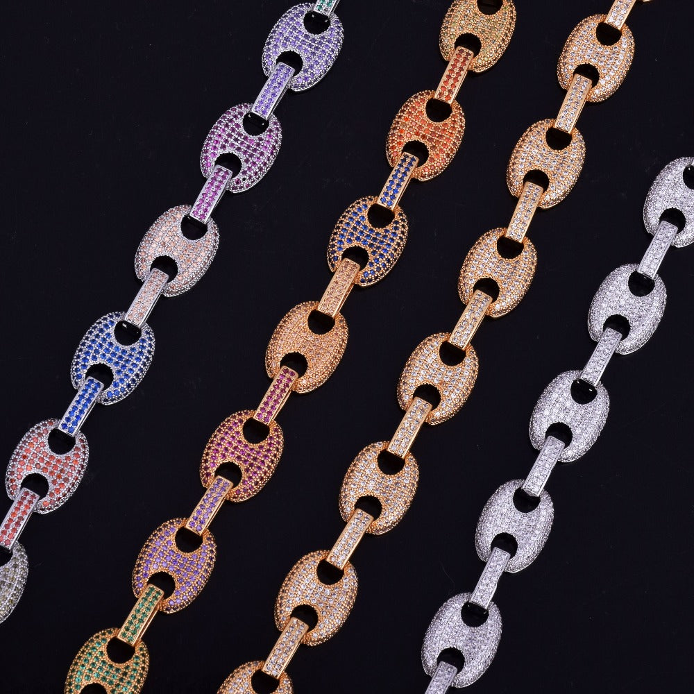 Yellow Gold Iced out gucci link 12mm necklace/bracelet chain