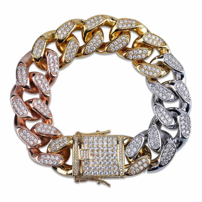 Miami Cuban Chain 14mm 18mm tri-colored Necklace Chain For Men Gold Silver Color Iced Out Micro Pave Cubic Zircon Hip Hop Jewelry shopgld
