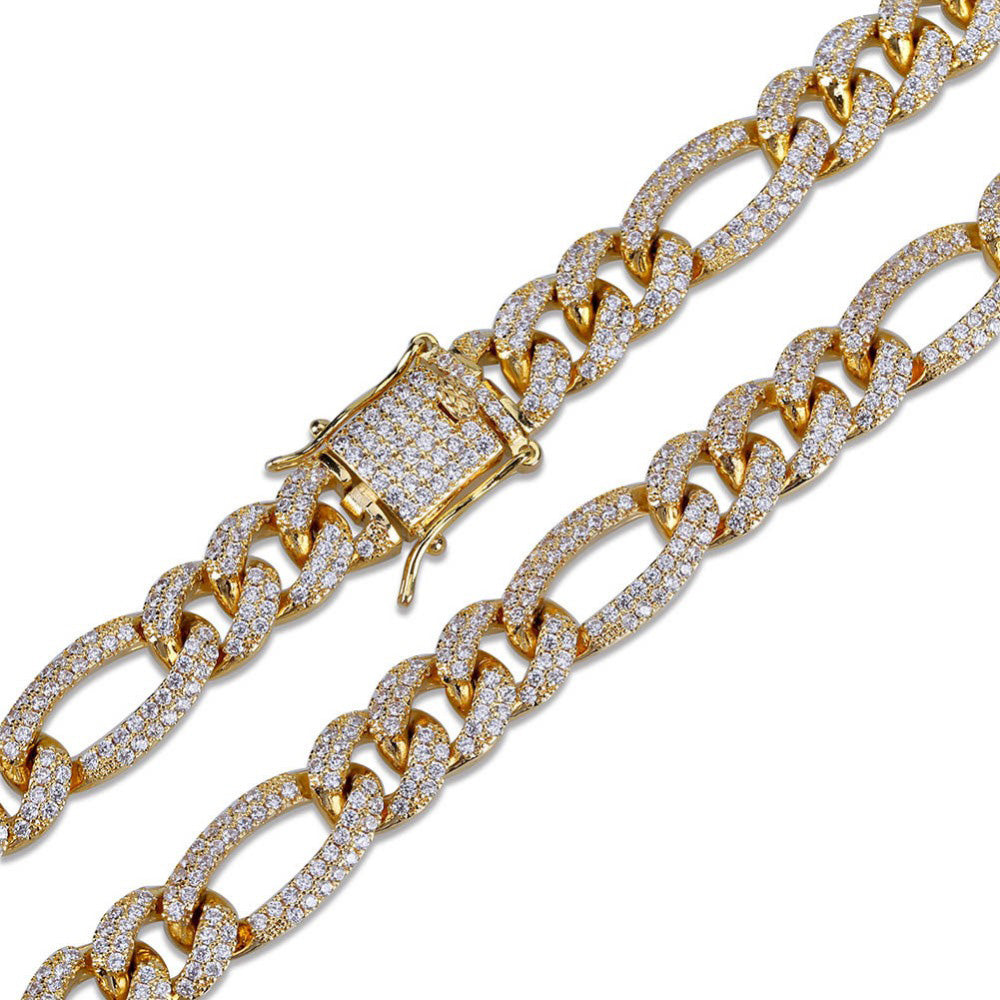 10mm Iced out Figaro chain Yellow gold cuban link chain ifandco shopgld vvs