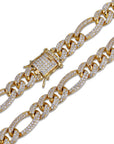 10mm Iced out Figaro chain Yellow gold cuban link chain ifandco shopgld vvs