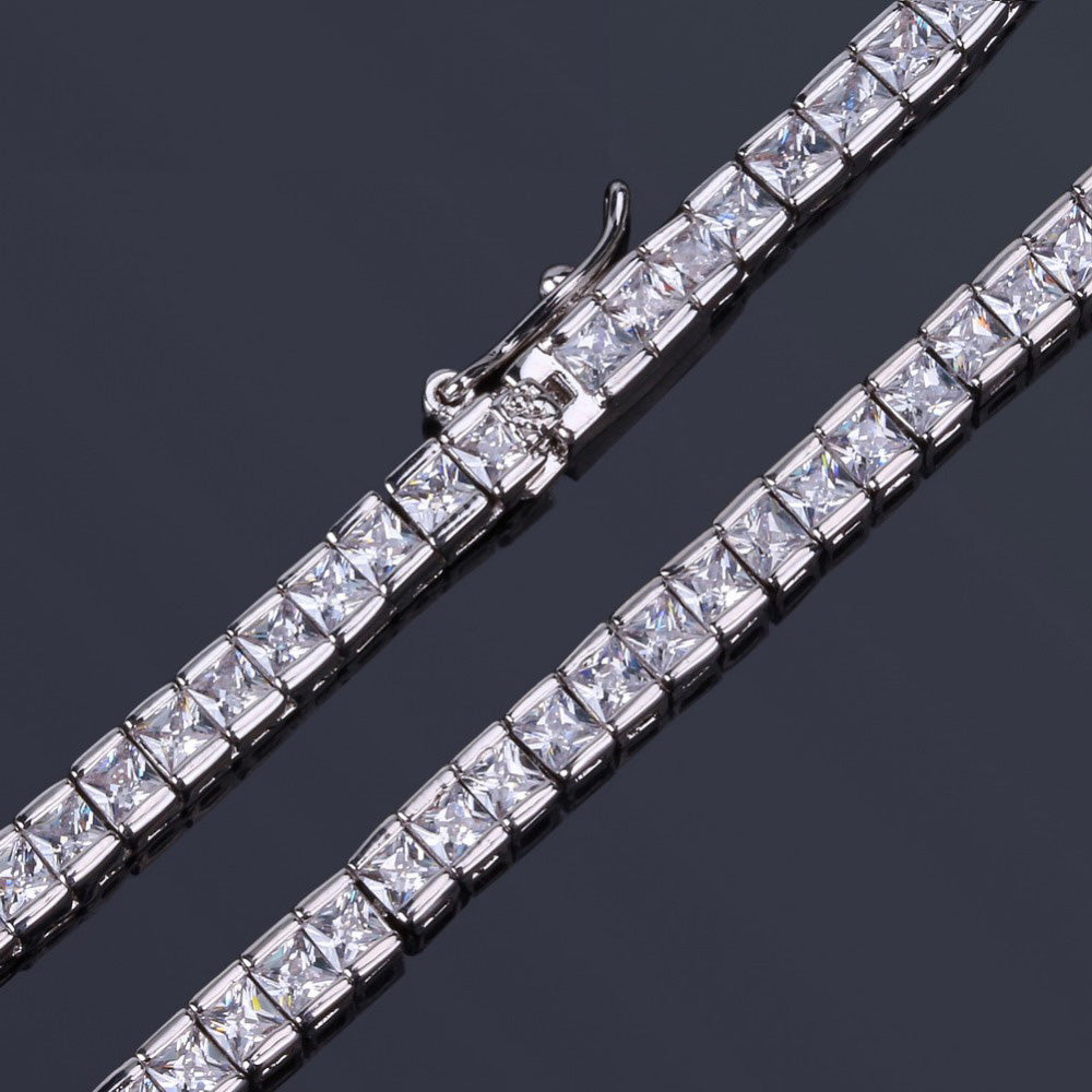 Tennis link chain bracelet 4mm princess cut 1 row White Gold