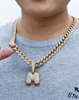 Custom Bubble Letters Initial A-Z Alphabet RED fire flame dripping cardi b drip drip diamond necklace 14K GOLD silver