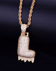 Custom Bubble Letters Initial A-Z Alphabet fire flame dripping cardi b drip drip diamond necklace 14K GOLD silver