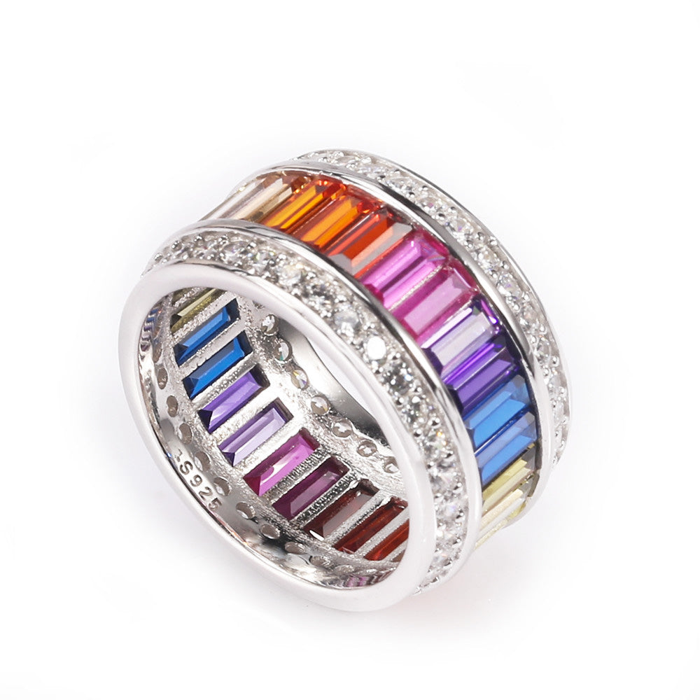 multicolored baguette diamond gemstone ring ifandco affordable hip hop jewelry