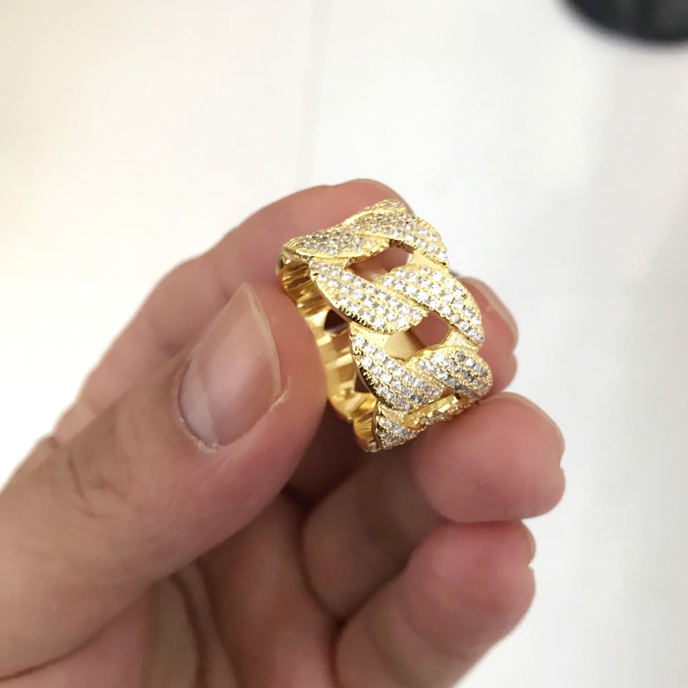 Baguette Miami Cuban link ring yellow gold silver ifandco vvs diamond affordable hip hop jewelry