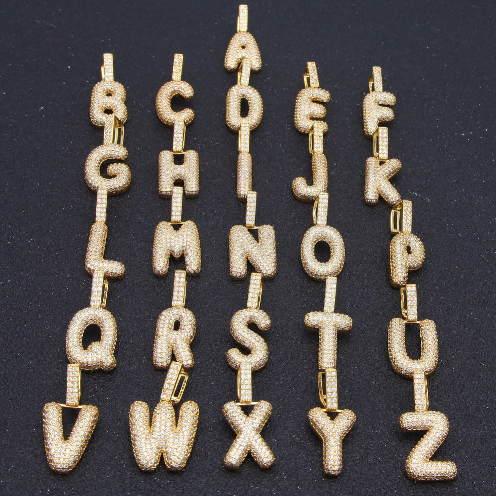 A-Z Small Bubble Letters Necklaces &amp; Pendant Custom Name Charm For Gold Silver Hip Hop Jewelry Cuban chain