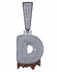 Custom Bubble Letters Initial A-Z Alphabet RED fire flame dripping cardi b drip drip diamond necklace 14K GOLD silver