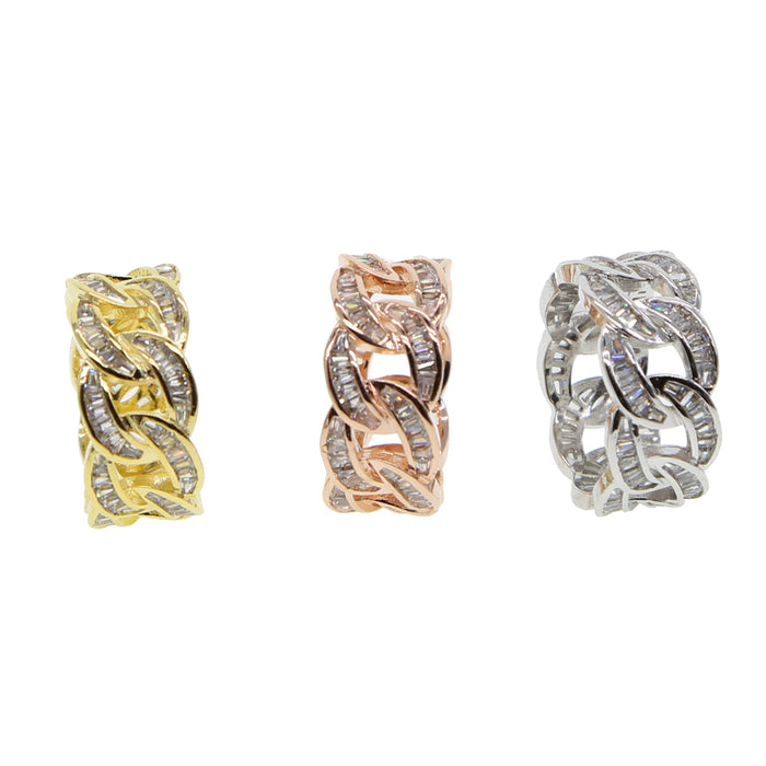 Baguette Miami Cuban link ring yellow gold silver ifandco vvs diamond affordable hip hop jewelry