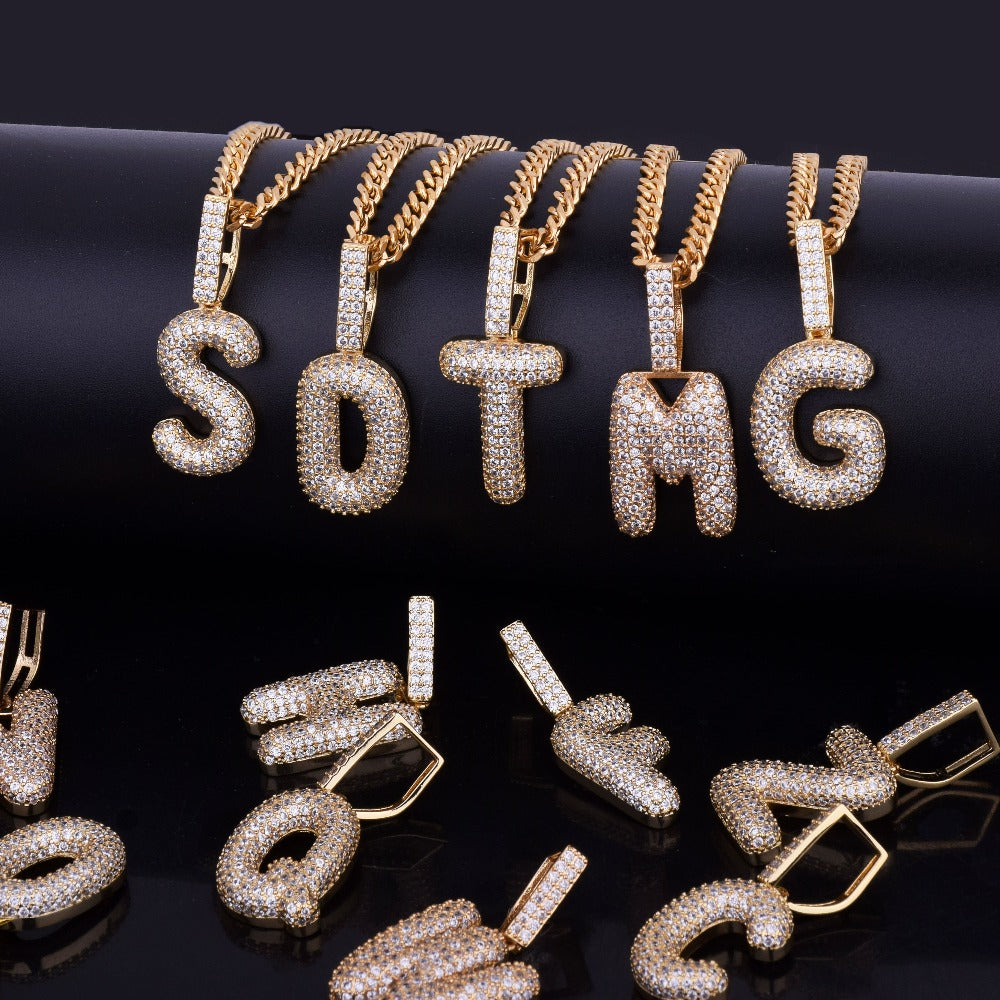 A-Z Small Bubble Letters Necklaces & Pendant Custom Name Charm For Gold Silver Hip Hop Jewelry Cuban chain