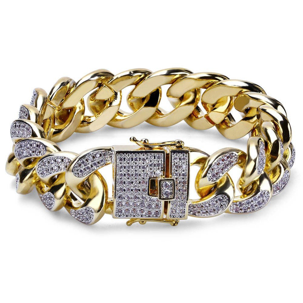 Cheap Mens Womens Gold Hand Chain Hip Hop Iced Out Curb Cuban Diamond Paved  Clear Rhinestones Bracelet Men Fashion Jewelry | Joom