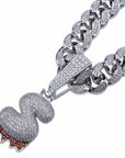 Custom Bubble Letters Initial A-Z Alphabet RED fire flame dripping cardi b drip drip diamond necklace 14K GOLD silver
