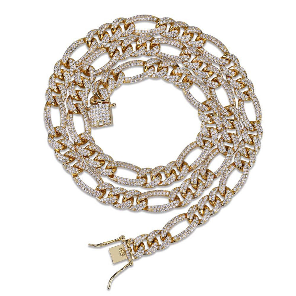 10mm Iced out Figaro chain Yellow gold cuban link chain ifandco shopgld vvs