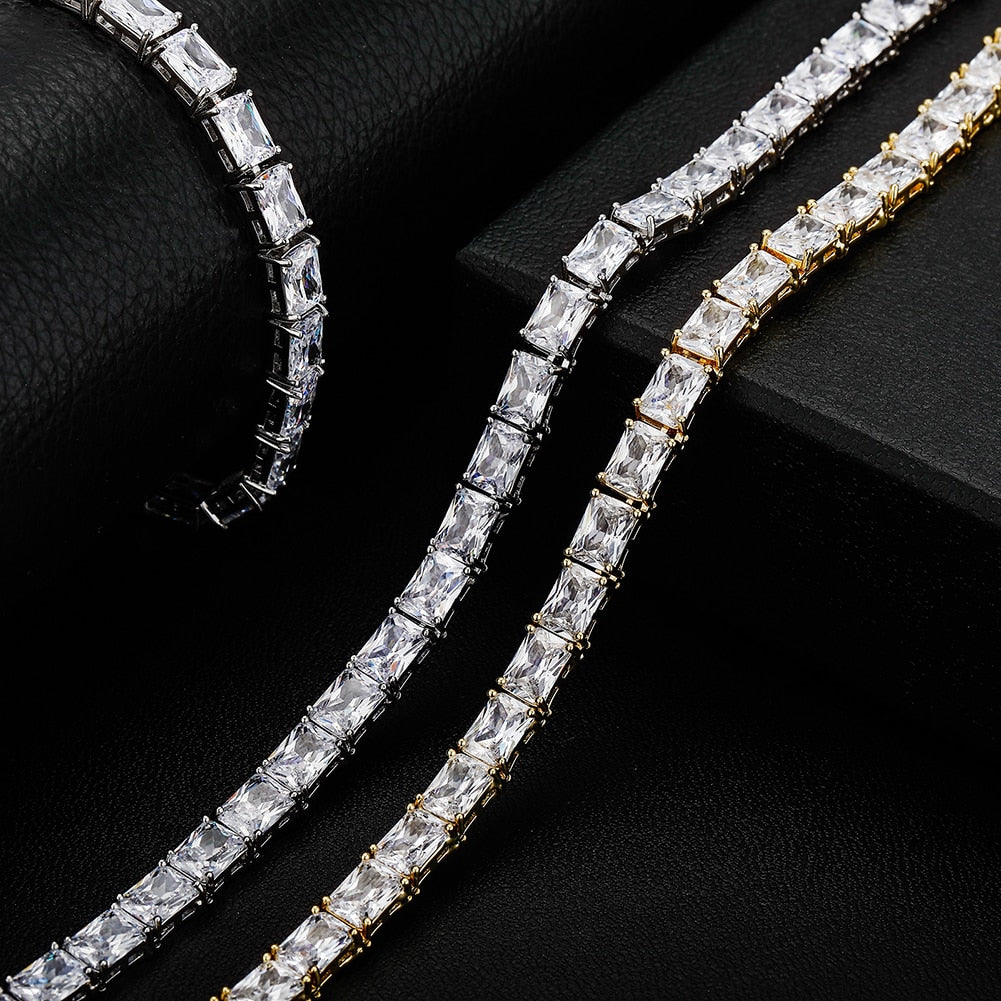 rectangle radiant cut diamond tennis link necklace chain diamond white gold travis rapper hip hop jewelery jewelers celebrity
